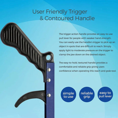 Blue 26 Inch Reacher Grabber Tool Two Pack With Flexible Foam Tip Magnetic Tip Aluminum Lightweight Pick Up Tool For Trash And Garden Nabber Reaching Aid