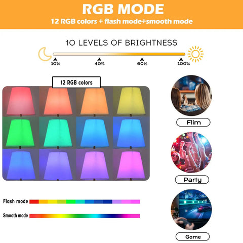 12 RGB colors displayed with varying brightness levels and modes for Zero Drilling Hassles Hit Different Vibe Bow Wireless Wall Sponces Set Of 2 Rechargeable Dimmable Led Night Lights With Remote Control 15 Accent Tones For Girls Bedrooms And Living Spaces.