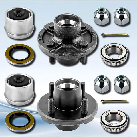 Four Lug Trailer Hub Kit For 2000 Lb Axles Fits One Inch And One Sixteenth Inch Spindles Carbon Steel With L44643 Bearings
