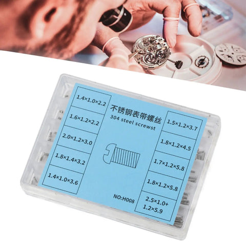 150 Piece Micro Screw Assortment Kit for Gadgets and Watches Featuring 304 Stainless Steel Pan Head Slot Screws in storage case.