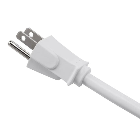 Close-up of plug for Six Outlet Surge Protector Power Strip With 2 Ft Heavy Duty Metal Extension Cord 200 Joules White 2 Pack