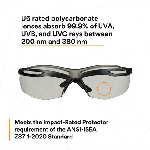 SecureFit 500 Series Safety Glasses With Adjustable Ratchet Temples All Day Comfort Anti Fog Anti Scratch Gray Lens Black Frame ANSI Z87 Impact Rated