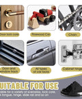 Graphite Powder Lock Lubricant for Keyholes, Smooth Key Insertion, No Jams, Easy Door Lock Maintenance shown with various lock uses.