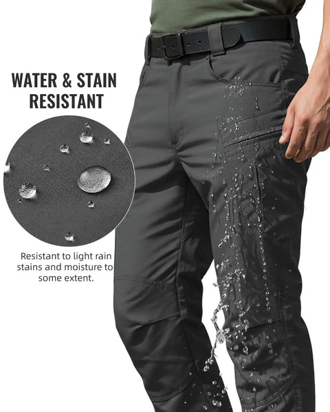 Men's Stretch Tactical Pants Waterproof Ripstop Cargo Pants for Hiking Work and Outdoor Adventures water-resistant demonstration