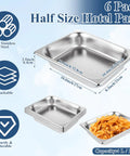 Six Pack Half Size Stainless Steel Hotel Pans 13 X 10.6 X 2.56 Inch 4.3 Quart Capacity Durable 201 Stainless Easy To Clean