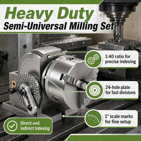 Built Tough 4 5 6 Inch 3 Jaw Chuck Dividing Head With MT2 Tailstock Precision Plates Heavy Duty Milling Workhorse for precise indexing setup.