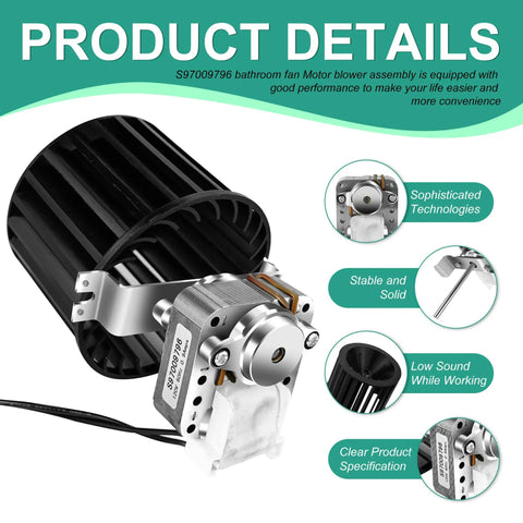 Beefed Up Bathroom Fan Motor Blower Assembly For Broan NuTone Ceiling Heaters 162E 164M Series Replaces 97009796