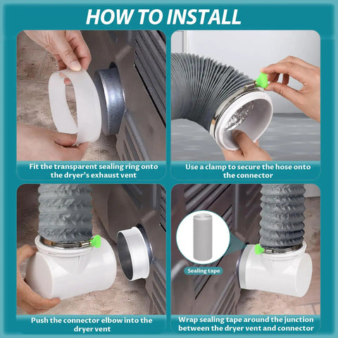Installation steps for Tight Space Dryer Vent Hose Kit With 90 Degree Elbow And 8ft Flexible Hose For Small Laundry Rooms Indoor Vent Connector