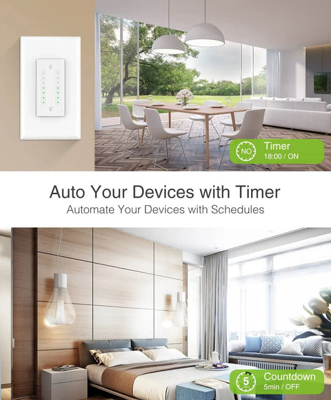 Smart Dual Dimmer Switch 2 In 1 Control For Two Lights, WiFi Light Switch That Plays Nice With Alexa And Google Home, wall installation