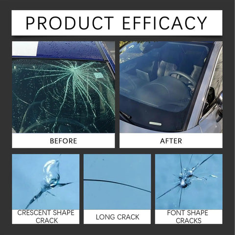Before and after using DIY Glass Repair Kit for Windshields and Windows, Fix Chips and Cracks Fast With Invisible Care Liquid