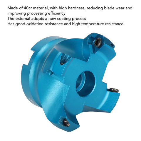 Blue aluminum-alloy CNC lathe face mill with four flutes and center bore.
