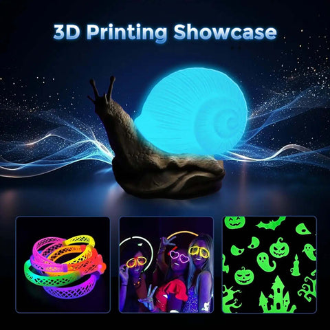 3D Printing Showcase using Ultra Bright Glow PLA Filament 1.75mm 1kg Spool For Fast 500mm/s Printing Crazy Bright Blue Glow