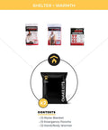 Shelter and warmth items from One Person 72 Hour Survival Go Bag With Food And Water, First Aid, And Prep Tools For Disasters And Earthquakes