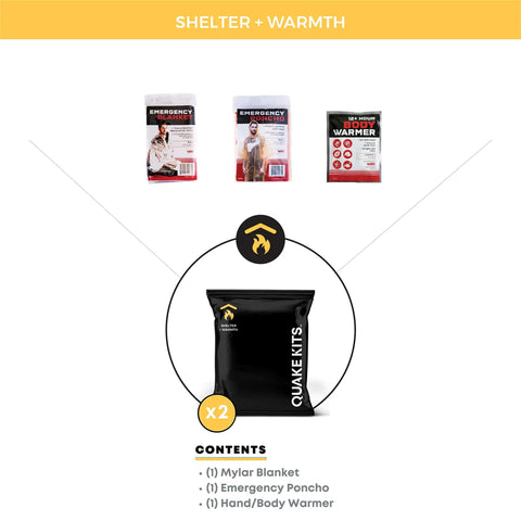Shelter and warmth items from One Person 72 Hour Survival Go Bag With Food And Water, First Aid, And Prep Tools For Disasters And Earthquakes