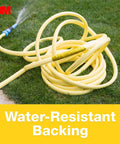 Yellow Colored Duct Tape with Strong Adhesive and Water-Resistant Backing, shown in grass with hose, for multi-surface use.