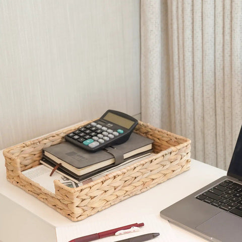 Water Hyacinth Letter Tray For A4 Files Desk Mail Paper Storage Basket Woven Organizer For Magazine Files And Office Documents