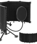 Pro Grade Microphone Isolation Shield With Beefy Tripod Stand And Pop Filter, 5 piece folding barrier for vocal clarity.