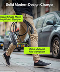 Level 2 Electric Vehicle Charger 40 Amp 9.6 Kw J1772 Connector Wall Mount Bracket Portable Bag user walking with charger.