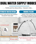 Heavy Duty Countertop Dishwasher Boasting 360 Degree Spin Spray With Four Straight Up Cleaning Modes Including Eco Intensive Quick Cycle And Fruit Veg Wash For Easy Kitchen Cleanup showing dual water supply modes with manual filling and automatic intake.
