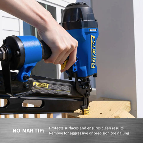 Using Lightweight 21 Degree Framing Nailer With Depth Adjustment Magnesium Body Pneumatic Nail Gun for precise wood nailing