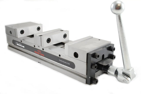 Badass 6 Inch Double Station CNC Milling Machine Vise with lever, showcasing precision clamping and durable steel design.