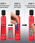 Real Talk Noise Meter For Home, Workshop And Studio Use With 30 To 130 dB Range, A Weighted Sound Profile, Clear LCD Backlit Display, Max Min Data Retention, Auto Power Off, 1.5 dB Accuracy, Super Easy Read, And User Friendly. Rear battery compartment open, insert AAA batteries, then close.