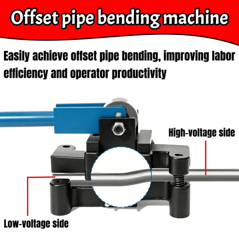 Heavy Duty 2-In-1 Emt Pipe Bender With Offset Design showing high and low voltage sides with ergonomic long handles.