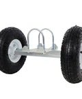 Smooth Rolling Dual Gate Wheel With 10 Inch Pneumatic Tires And 300 Lb Heavy Duty Build For Chain Link Fence sliding swing gates, showing wheels and frame.
