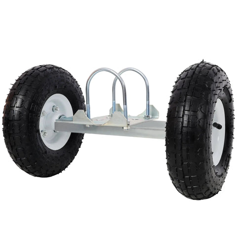 Smooth Rolling Dual Gate Wheel With 10 Inch Pneumatic Tires And 300 Lb Heavy Duty Build For Chain Link Fence sliding swing gates, showing wheels and frame.