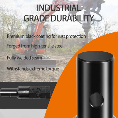 Heavy Duty 2 Inch Hex To 2 9 16th Inch Round Auger Adapter with black coating for extreme torque on skid steer
