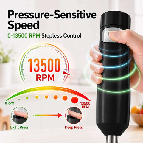 Game Changing Cordless Stick Blender With 12V Brushless Motor And Pressure Sensitive Variable Speed For No Sweat Kitchen Prep And Super Smooth Purees Easy Clean Black pressure-sensitive speed display with RPM dial