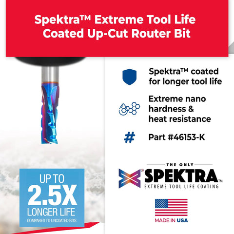 Spektra Tool Life Solid Carbide CNC Router Bit For Phenolic Resin with 2.5x longer life and USA flag