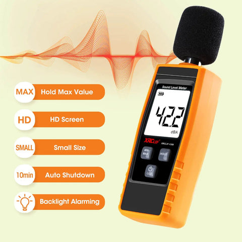 Handheld Decibel Meter With Backlight Alarm And Large LCD Display, Measures 30 To 130 dBA, Digital Noise Level Monitor