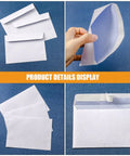 Collage of 100 Pack White Privacy Pattern Envelopes Self Sealing Mailers For Secure Document Mailing And Small Biz Packaging.