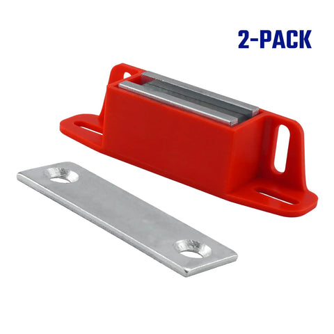 Built Like A Tank Ceramic Magnetic Latch Kit With Strike Plate Secures Cabinet Doors And Tool Boxes Pulling 50 Pounds Of Force With Quick Two Way Mounting In Bold Red Two Pack
