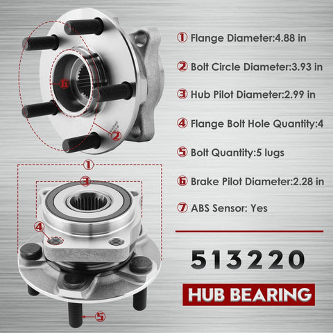 Front Wheel Hub And Bearing Assembly 513220 Compatible With 2005 2014 Subaru Outback And Legacy Front Left Or Right 5 Lug ABS 4 Hole Flange