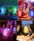 Bluetooth WiFi RGB Bedside Lamp With 3 USB Ports And 2 Outlets Power Strip Dimmable LED Bulb in diverse settings.
