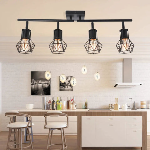 Get Your Kitchen Looking Fresh With These Adjustable Industrial Black Track Lighting Fixtures That Rotate Fully For Perfect Ceiling Lighting In Living Room Dining And Hallway Spaces in modern kitchen