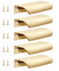 Gold Adhesive Edge Finger Pulls for Cabinets, 3.15 Inch No Drill Hidden Finger Pulls, shown with screws, 5 Pack