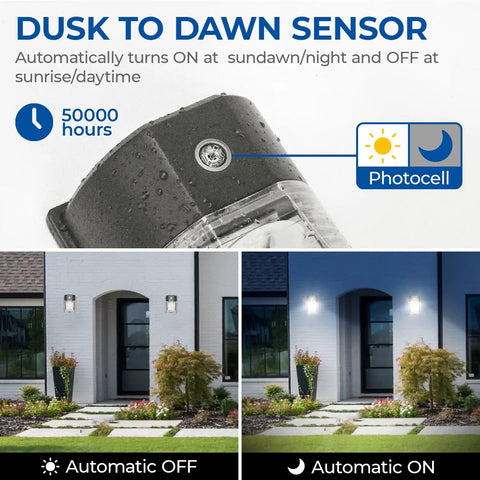 Dusk To Dawn Sensor LED Wall Pack Light 26W 3000 Lumens Outdoor Flood Lamp IP65 Waterproof aluminum housing in garden
