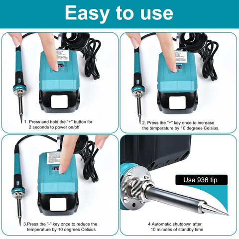 User demonstrating Cordless 60W Soldering Iron Station Kit For 18V LXT Batteries functions and settings