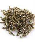 Self-Drilling Drywall Anchors With Expansion Screws Kit, heavy-duty yellow zinc plated carbon steel screws arranged on white background