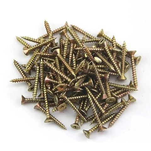 Self-Drilling Drywall Anchors With Expansion Screws Kit, heavy-duty yellow zinc plated carbon steel screws arranged on white background