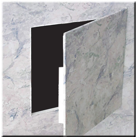 Spring Fit 8 By 8 Inch Access Panel For Drywall Polystyrene Wall Hole Cover that conceals wires and plumbing, open view