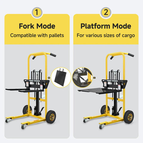 Hydraulic Material Lift Pallet Jack Table Cart With 480 Lb Capacity And 35 Inch Lift in Fork and Platform Modes