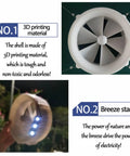 3D printed Dual-Mode Portable Wind And Water Turbine Generator with six blades, close-up view with breezy start feature.