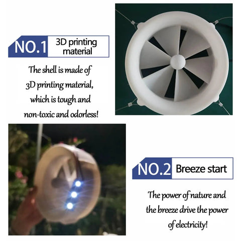 3D printed Dual-Mode Portable Wind And Water Turbine Generator with six blades, close-up view with breezy start feature.