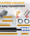 Office Chair Gas Cylinder Replacement Kit With 6 Inch Stroke Heavy Duty Hydraulic Piston, 1000 Lb Capacity, Universal Fit For Desk Chairs, Easy Peasy Installation With Removal Tool And Gloves components overview