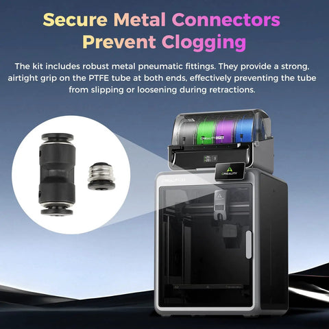 K2/K2 Pro PTFE Bowden Tube Kit With Metal Pneumatic Fittings For K2 And K2 Pro 3D Printers, metal connectors displayed