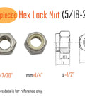 40 Pcs Nylon Insert Hex Lock Nuts 5/16-24 Stainless Steel 304 shown with dimensions and technical diagram